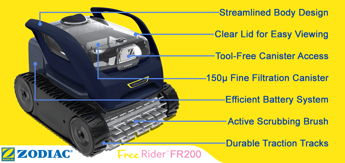 Zodiac Freerider™ FR200 - Cordless Robotic Pool Cleaner Floor and Walls