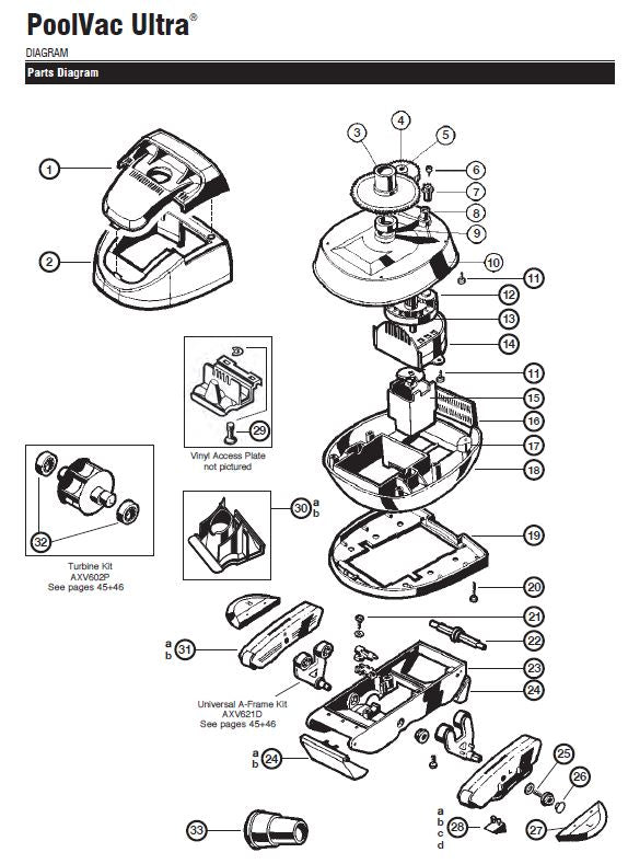 Hayward Wing Set / Kit AXV604WHP, White - PoolVac Ultra / XL, Navigator - Pool Cleaner Spare Part
