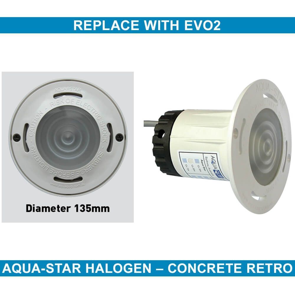 Aqua-Quip Evo2 Series White LED Colour Retro-Fit Niche Mount Pool Light for Aqua-Star Halogen – Concrete