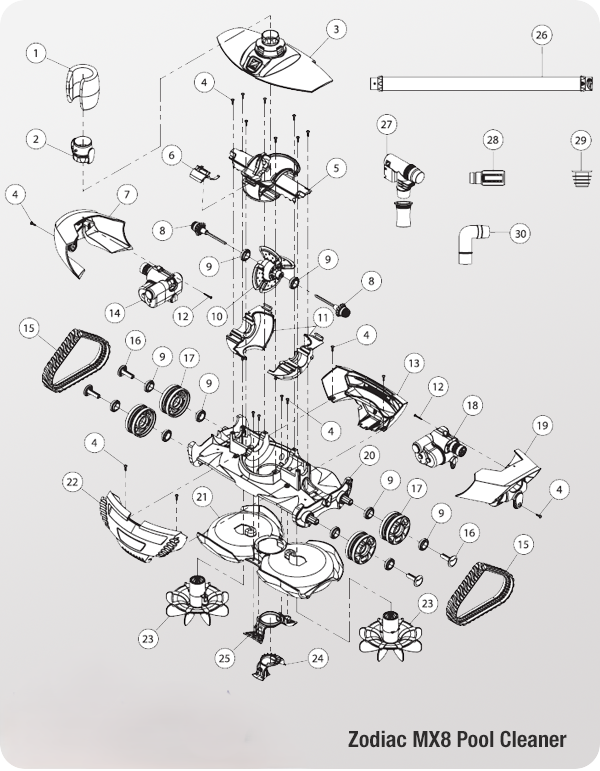 Zodiac AX10, MX8 Middle Engine Housing 30021500 - Pool Cleaner Spare Part